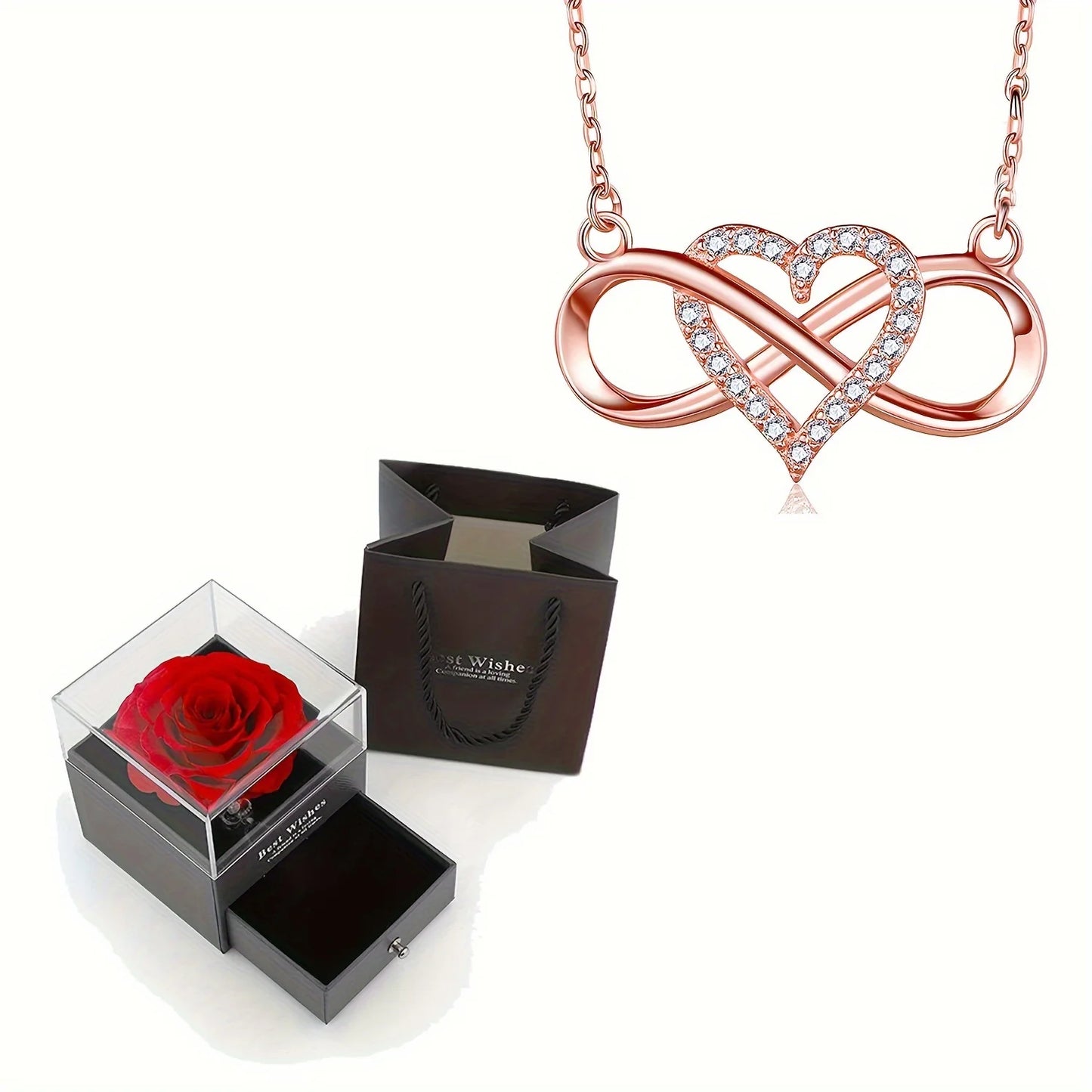 Collier pendentif en forme de cœur Extron avec rose de luxe, élégant, boîte cadeau pour Saint Valentin