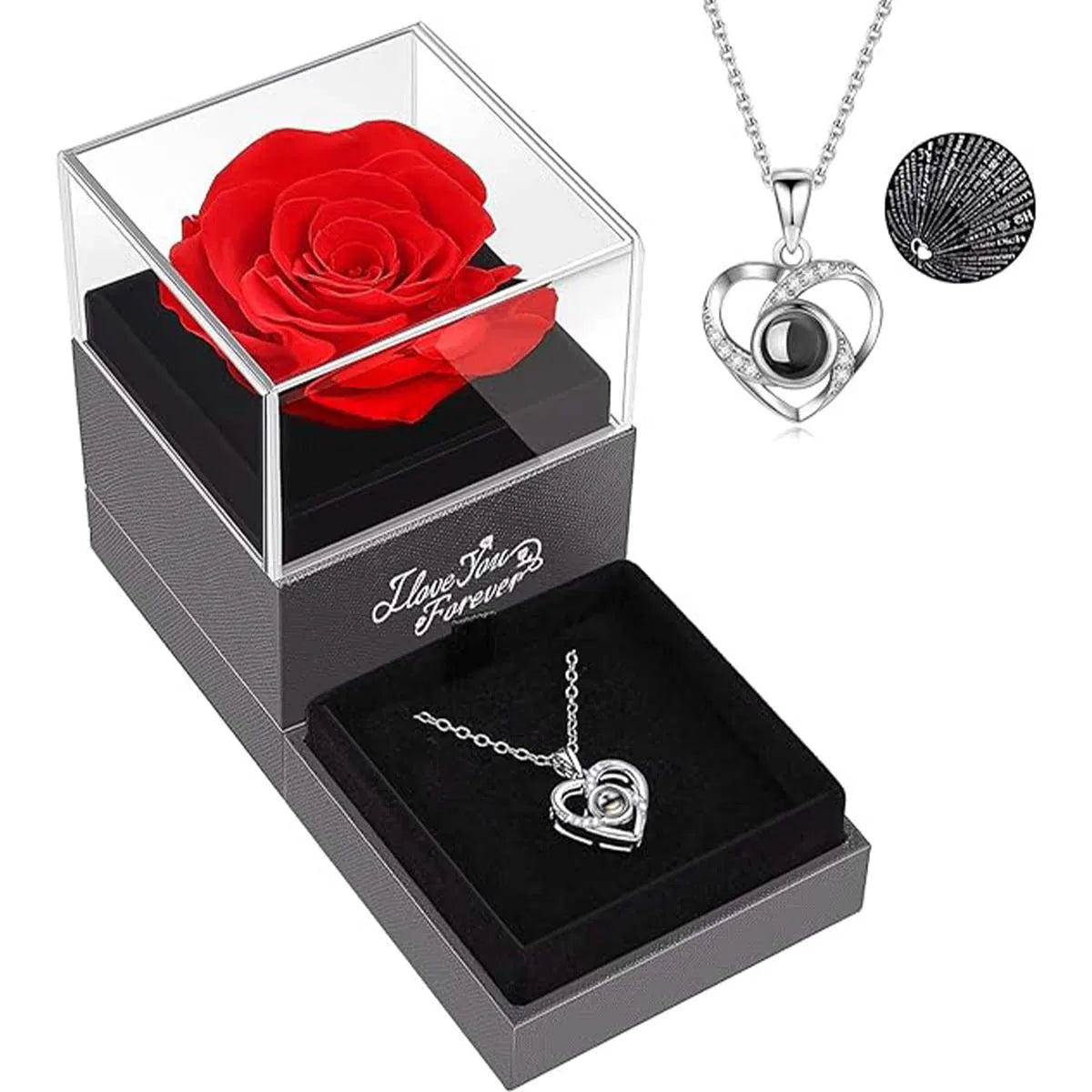 Boîte à bijoux pour femme, collier d'amour, fleur éternelle, boîte cadeau