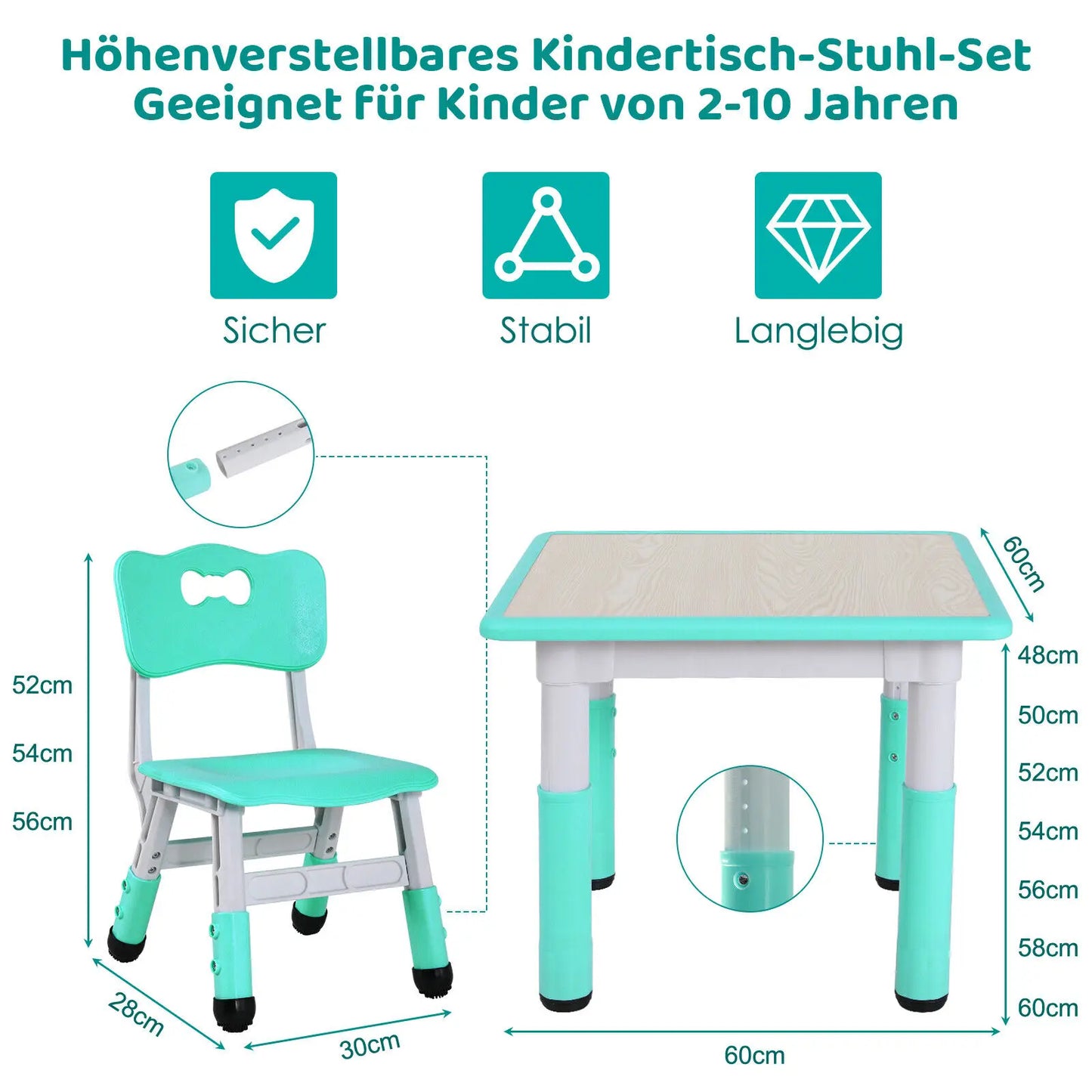 Ensemble de table et 2 chaises réglables pour enfants