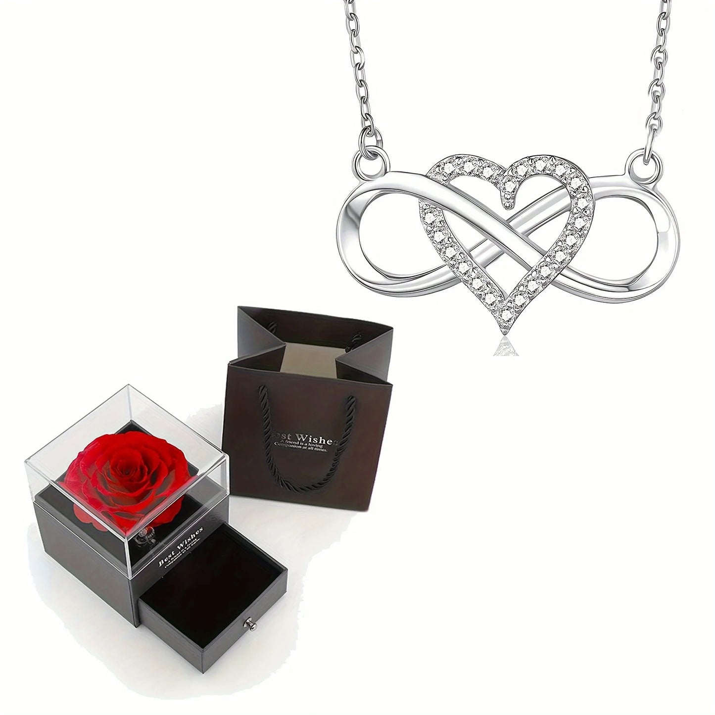 Collier pendentif en forme de cœur Extron avec rose de luxe, élégant, boîte cadeau pour Saint Valentin